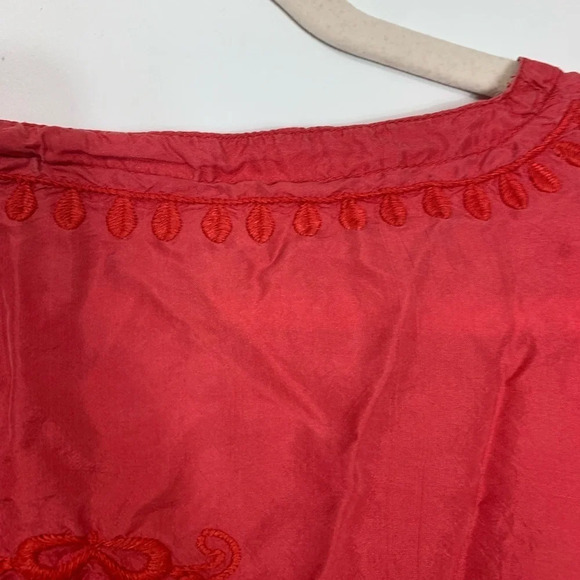 Chicos 100% Silk Bohemian Embroidered Puff Sleeve Blouse Pink Size 1 *Flawed* - Picture 13 of 16